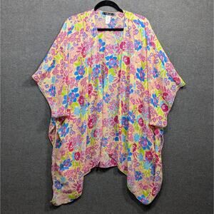 Alisa M Bright Kimono Womens 3X Colorful Floral Lightweight Open Cardigan Flowy